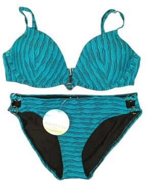 Aqua Soleil Turquoise Gold Ring Bikini 2PC Swimsuit NWT SZ L